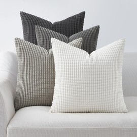 Topfinel Grey Couch Pillow Covers for Living Room 45x45 cm Set of 4,Mid Century Modern White Neutral Corduroy Corn Throw Pillows,Rustic Square Bench Chair Cushion(18 Inch/Dark Gray)