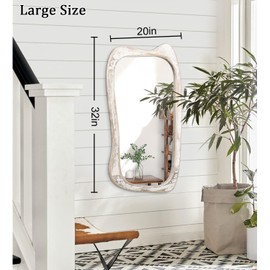AAZZKANG Irregular Wooden Wall Mirror, 32"x20", Asymmetrical, Minimalist Decorative for Wall, Rustic for Bedroom, Living Room, Entryway