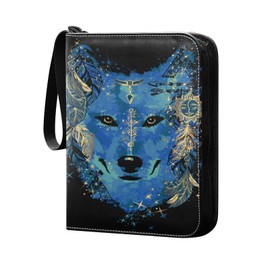 Moyyo Card Binder 4 Pocket, Trading Card Binder Holder Fits 400 Cards with 50 Sleeves, Card Collection Binder Album Book Holder for Baseball Football Games Cards, Watercolor Wolf Head