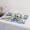 Blue Hydrangea Dish Drying Mat,Flowers Birds Drying Rack Pad Countertop