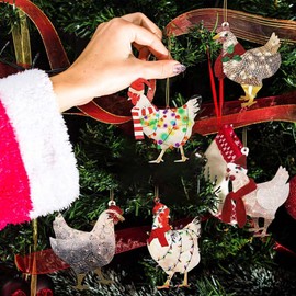 2024 Cute Cartoon Rooster Hanging Pendant, Acrylic Chick Ornament for Car Interior, Christmas Chicken Decorations Christmas Tree Decorations for Home Family (5PC)