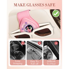 Jupswan Sunglass Holder for Car Visor Sunglasses Clip Magnetic Eyeglass Glasses Holder Leather Cute Funny Cartoon Girl Auto Visor Accessories Accessory Gifts for Women Men