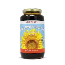 Lekithos Organic Sunflower Lecithin Liquid - 32 fl oz - Certified USDA Organic - Cold Pressed (Solvent Free) - Non-GMO Project Verified