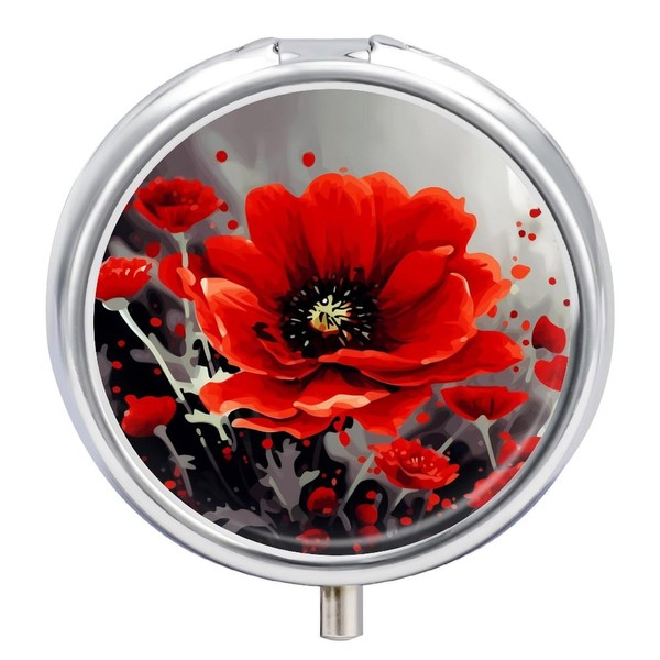 LFDSPYJE Round Pill Box with Mirror 3 Compartment Medicine Case
