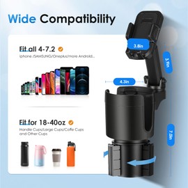 Car Cup Holder, Adjustable Water Bottle Holder for Cars, Cup Holder Expander with 360°Rotation Phone Holder, Universal Car Extender for Water Bottles Water Cup Holder, Stable Easy Installation