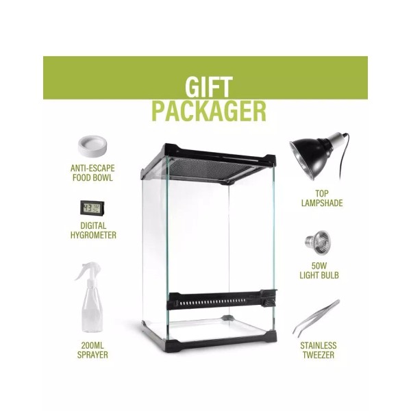 Helime Reptile Glass Terrarium - Amphibians Habitat Cages 12x8x8inch Starter