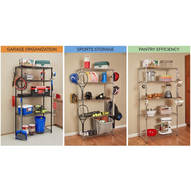 Sunway Shelf Pole Hooks 5-Pack | Black Variety Pack |