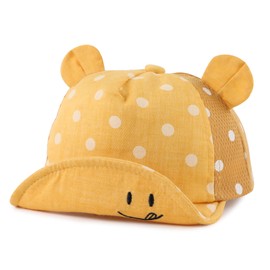 JANGANNSA Polka Baby Baseball Caps Infant Toddler Sun Cap Boys Girls Summer Hat with Bear Ears 6-24Months (6-24Months,Yellow Mesh Polka Bear)