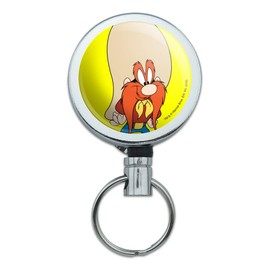 Looney Tunes Yosemite Sam Heavy Duty Metal Retractable Reel ID Badge Key Card Tag Holder with Belt Clip