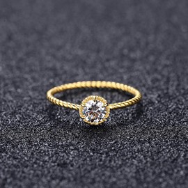 VIKI LYNN 18K Gold-Plated Engagement Band Ring with Hearts Arrows Cut Solitaire Wedding Ring for Women Size 55 (17.5), Sterling Silver Sterling silver Zirconia, Cubic Zirconia