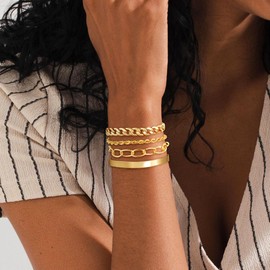 Hothrty Gold Bracelets for Women,14K Gold Plated DaintyWaterproof Bracelets Adjustable Layered Metal Link Bracelet Pack Fashion Accessories Gifts