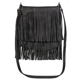 Mabel London Womens Tassel Handbag - Fringe Design Bag - Soft Stylish & Trendy Top Handle Shoulder Bag (Navy)