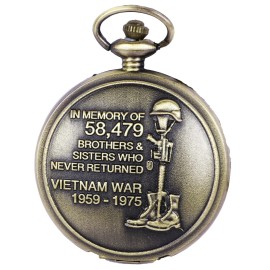 Trendy Zone 21 Bronze POW MIA Ornate Men's Pocket Watch & Chain Vietnam War Nam Veteran Gift