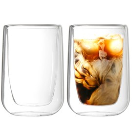 Youngever 2 Pack 5.5 Ounce Espresso Cups, Double Wall Thermo Insulated Espresso Cups, Glass Coffee Cups (Round)