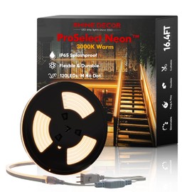 Shine Decor LED Neon Rope Lights AC 120V, ETL-Listed Flexible 120LEDs/M Dotless Strip Lighting, Custom Cuttable & IP65 Waterproof for Indoor Outdoor, 7x14.5mm, 3000K Warm White, 16.4FT