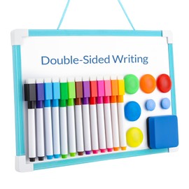 Guiqulai 22 Piece Small Magnetic Whiteboard Set, 1 Dry Erase Board with 12 White Board Dry Erase Markers, 1 Magnetic Eraser & 7 Magnets, Ideal for Classroom, Home Wall & Office Use