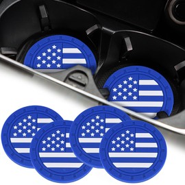 4PCS American Flag Car Cup Holder Coasters, 2.74 Inch Anti Slip Dustproof Insert Car Coasters, Embedded Water Bottle Holder Pads, Universal Drink Mats, Car Interior Accessories (Blue)