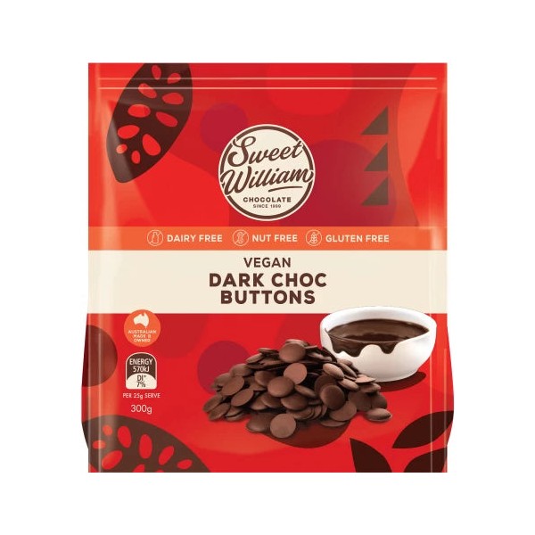 Sweet William Vegan Dark Choc Buttons 300g