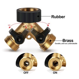 Shiwaki 3/4 Inch Tap Y Distributor, Garden Hose Distributor, Y Valve, Two-Way Brass Tap Distributor with Comfort Grip Shut-Off Valves