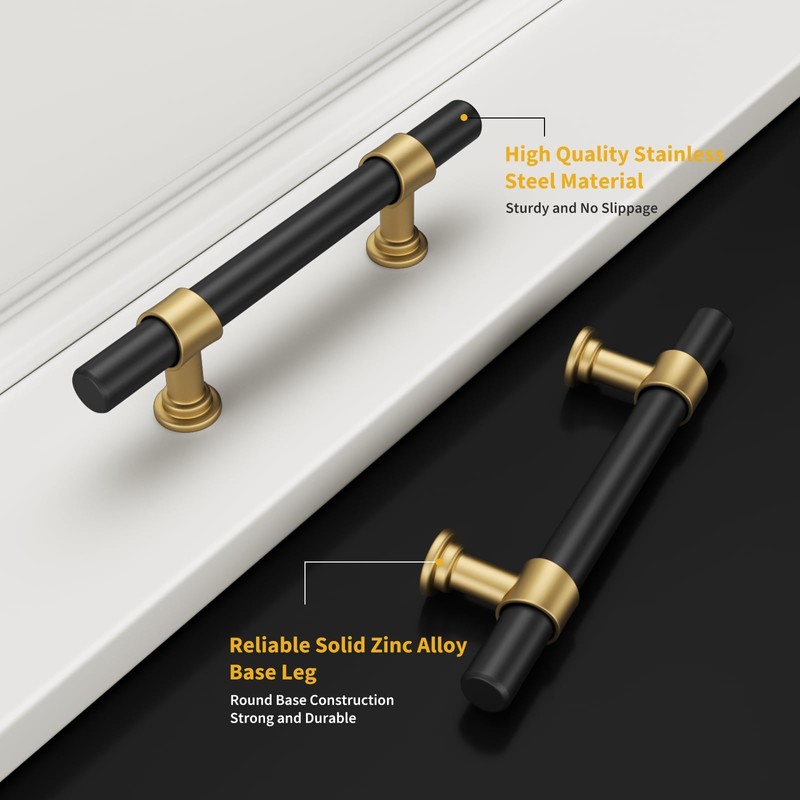 goldenwarm 10 Pack Black Cabinet Pulls Black and Gold Cabinet