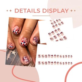 24Pcs Independence Day Press on Nails Short Square Fake Nails 4th of July Glitter Star Firework Designs Patriotic False Nails Red Blue White Polka Dot French Acrylic Nails Glue on Nails for Women