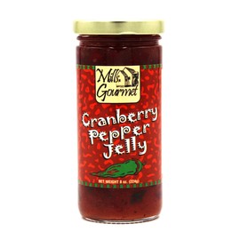 Mills Gourmet Cranberry Pepper Jelly - Bursting with Flavors of Mildly Spicy Jalapeno Peppers, Sweet Red Bell Peppers, and Tart Cranberries - Made with Real Fruit and Veggies - 8 oz Jar (224 g)