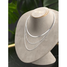 THIORA Layering Necklace 'Layers of Maui' | 42 cm + 6 cm Length | Women's Necklace | Snake Chain Figaro Venetian Chain | High-Quality Stainless Steel | Boho Necklace | Layer, Stainless Steel, No