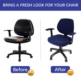 WOMACO Office Computer Chair Cover with Armrest Covers, Stretch Universal Rotating Rolling Desk Chair Slipcover, 4 PCS Stretchable Office Chair Seat Protector (Dark Blue, with Armrest Covers)