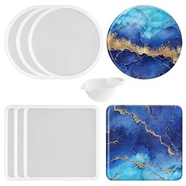 6 moldes de resina para posavasos, molde de silicona redondo cuadrado, viene con 1 dispensador de tazas de molde de silicona, molde de resina epoxi para fundición de resina, tapete de taza de arte para manualidades, decoración del hogar