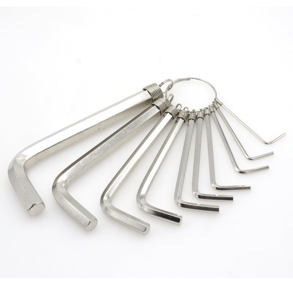 10pcs Silver Allen Wrenches Set, 1.5-10 mm Hex Key Key