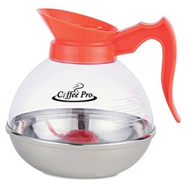 Coffee Pro Unbreakable Decaffeinated Coffee Decanter, 12-Cup, Stainless Steel/Polycarbonate, Orange Handle
