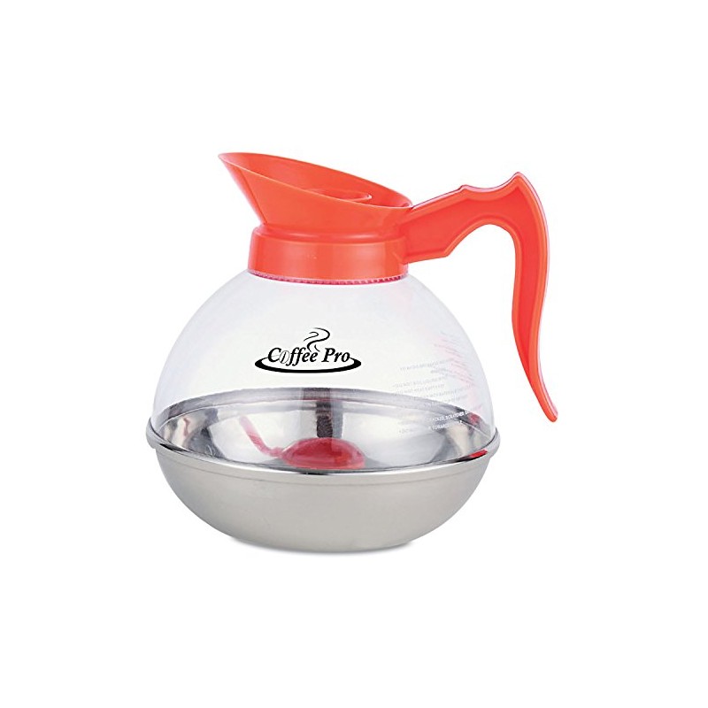Coffee Pro Unbreakable Decaffeinated Coffee Decanter, 12-Cup, Stainless Steel/Polycarbonate, Orange