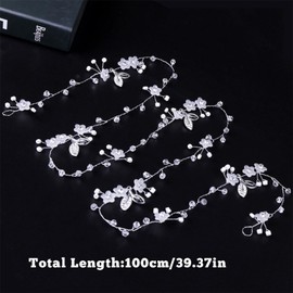 Axvxby Bridal Hair Band, Bridal Hair Accessories, Silver Crystal Headband, Bridal Hair Bands, Wedding Hair Accessories for Bride, Crystal Beads Flowers, Silver, 100 cm