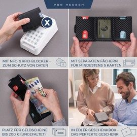 VON HEESEN Slim Wallet with RFID Protection, for Men and Women, Mini Purse, Credit Card Case, Small Wallet, Black carbon