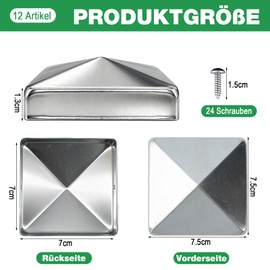 Scettar Pfostenkappe 7x7 cm 12 Stück mit 24 Schrauben, Verzinkte Metall Pfostenkappen in Pyramidenform, Zaunpfosten Kappen, Abdeckkappen für Holzpfosten, Witterungsbeständige Schutzkappe