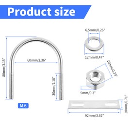 Skweawert Round U-Bolts Tightening 2 Pcs M6x60mm Inner Width 304 Stainless Steel U-Bolts with Nuts Washer Frame Plate for Automobiles Trailer, Ski Boat, Sailboat Trailer