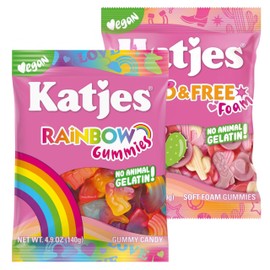 Katjes Rainbow Plus Wild and Free Variety Bundle, Foam Candy, Sweet Tangy Flavored Gummies for Bachelorette Parties & Bridal Showers, Vegan Gummy, 4 Pk