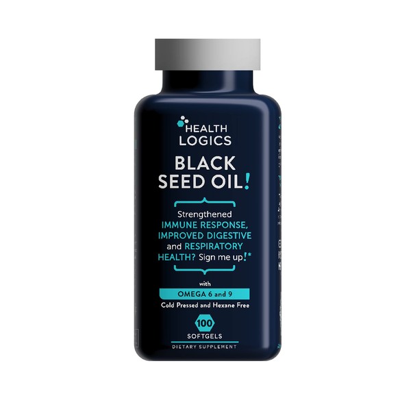 Health Logics Black Seed Oil, Cold Pressed, Rich Source of Omega 6 & 9 Essential Fatty Acids, from Nigella Sativa (100 Soft Gel Capsules)