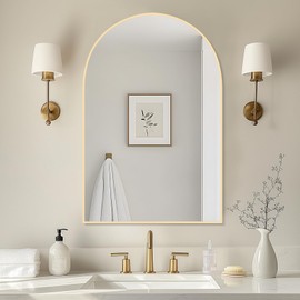FUWU HOME 20''x30'' Gold Arch Bathroom Mirror for Over Sink Arched Wall Mirror Aluminum Alloy Metal Frame HD Glass Dressing Make-up for Bathroom Entryway Bedroom Living Room Wall Decorative