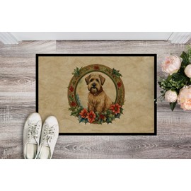 Caroline's Treasures DAC2435MAT Wheaten Terrier Christmas Flowers Doormat Front Door Mat Indoor Outdoor Rugs for Entryway, Non Slip Washable Low Pile, 18H X 27W