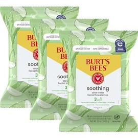 Burts Bees Sensitive Facial Cleansing Towelettes with Cotton Extract, 30 Count (Pack of 3)