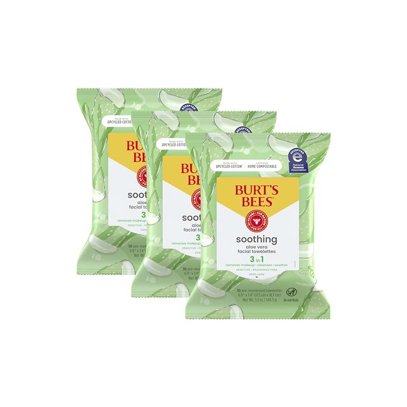 Burts Bees Sensitive Facial Cleansing Towelettes with Cotton Extract, 30