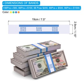 PATIKIL Currency Band Bundles, 330 Packs Orange/Blue/Green/Red/Yellow Dollar50/Dollar100/Dollar200/Dollar500/Dollar1000 Self Sealing Cash Straps Sleeves Money Bill Wrappers for Dollar