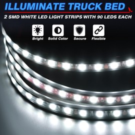 MICTUNING 2Pcs 60 Inch White LED Cargo Truck Bed Light Strip Lamp Waterproof Lighting Kit with On-Off Switch Fuse 2-Way Splitter Cable Compatible with Pickup RV SUV and More