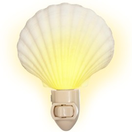 Nautical Crush Trading Seashell Night Light – Beach Night Light with White Clam – Shell Light for Bathroom – Sea Shell Lamp – Seashell Lamp Plug Into Wall