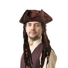 Pirate Captain Hat with Dreadlocks. Handmade Retro Party Pirate Costume Tricorn Hat.