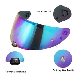 Helmvisier für i10/Hj-31/i70, Motorradhelm Visier,UV Schutz Helmvisier,Motorrad Windschutz Helm Objektiv Visier.Motorradhelm Visier Ersatz (Regenbogen)