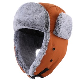 Connectyle Winter Trapper Hat for Men Adjustable Outdoor Warm Hat with Earflaps Hunting Hat Windproof Face Mask Caramel