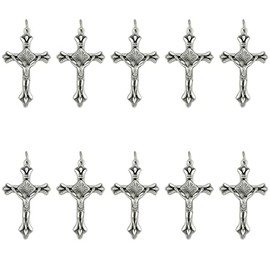 Ten Pack of Crucifix Pendants | Sunburst Design Behind Corpus | Silver-Tone Metal | Add to DIY Rosaries, Chaplets, and Catholic Jewelry | Made in Italy, Metal, No Gemstone