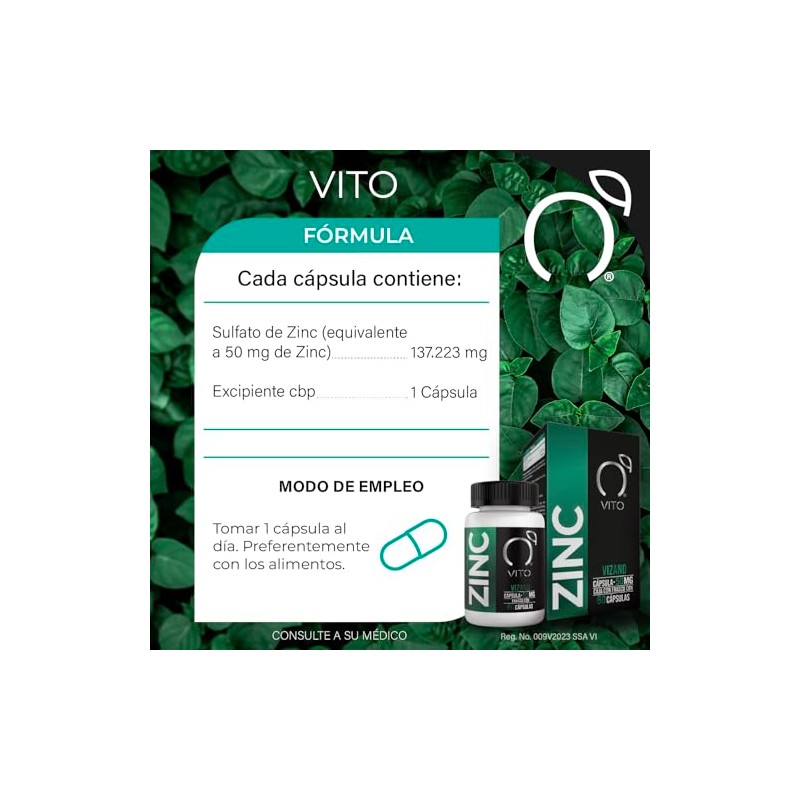 VITO - Zinc 50 mg Alta Concentración - 60 Cápsulas